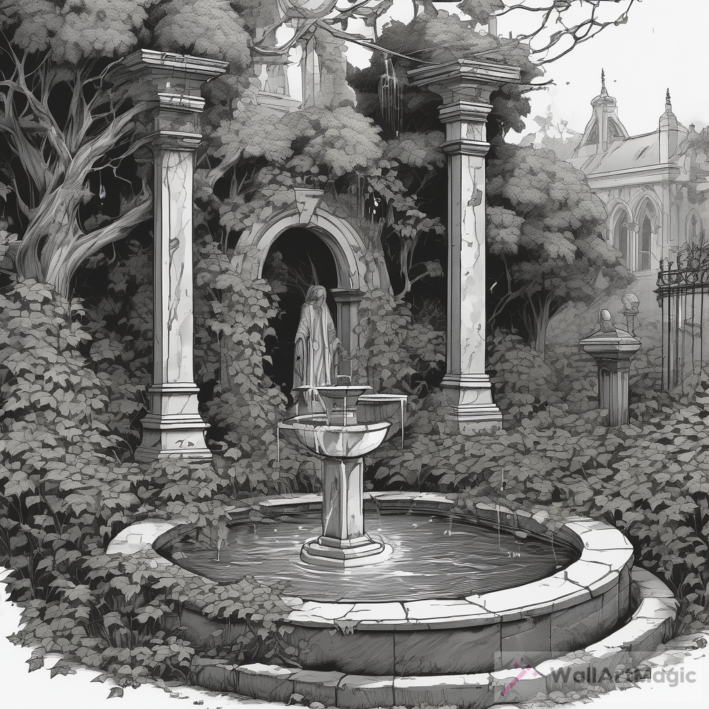 Eerie Cemetery Scene: Black & White Ink D&D Art
