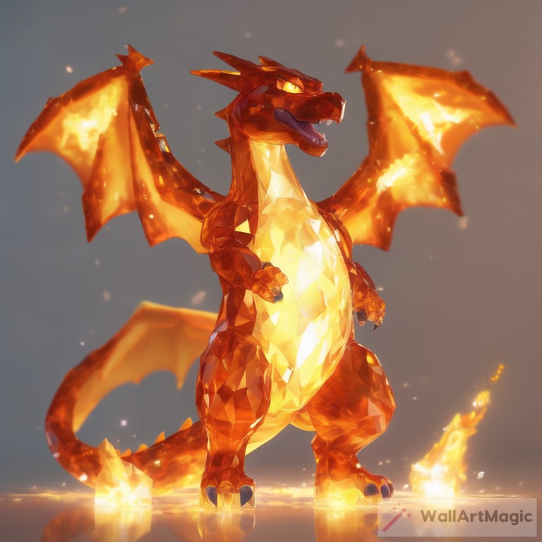 Charizard made of crystal breathing fire