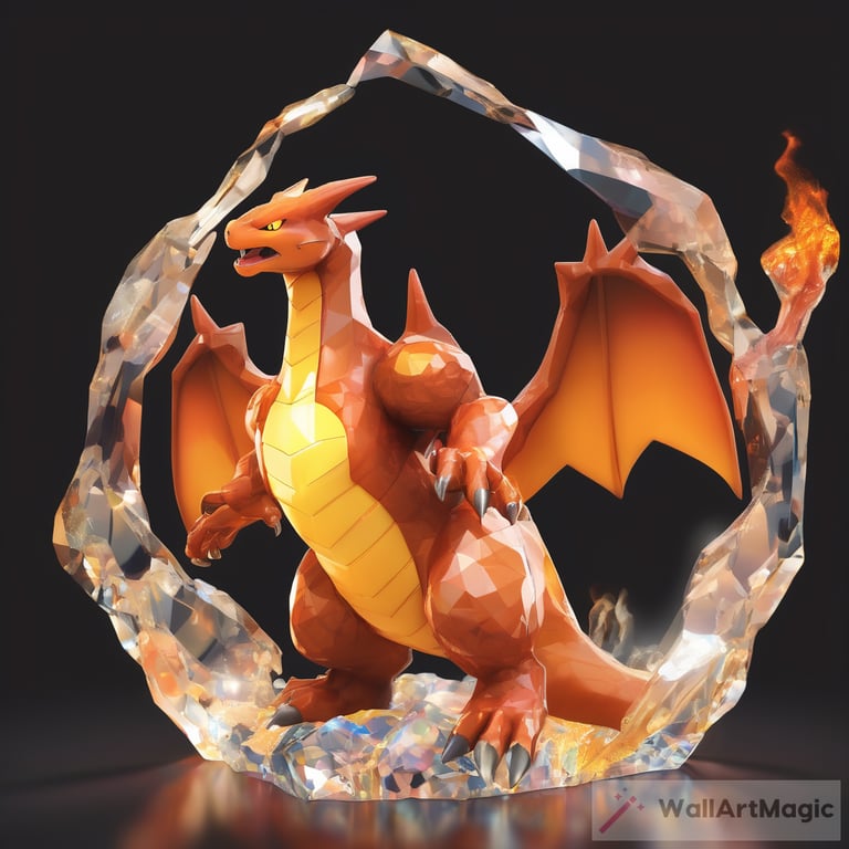 Charizard made of crystal breathing fire