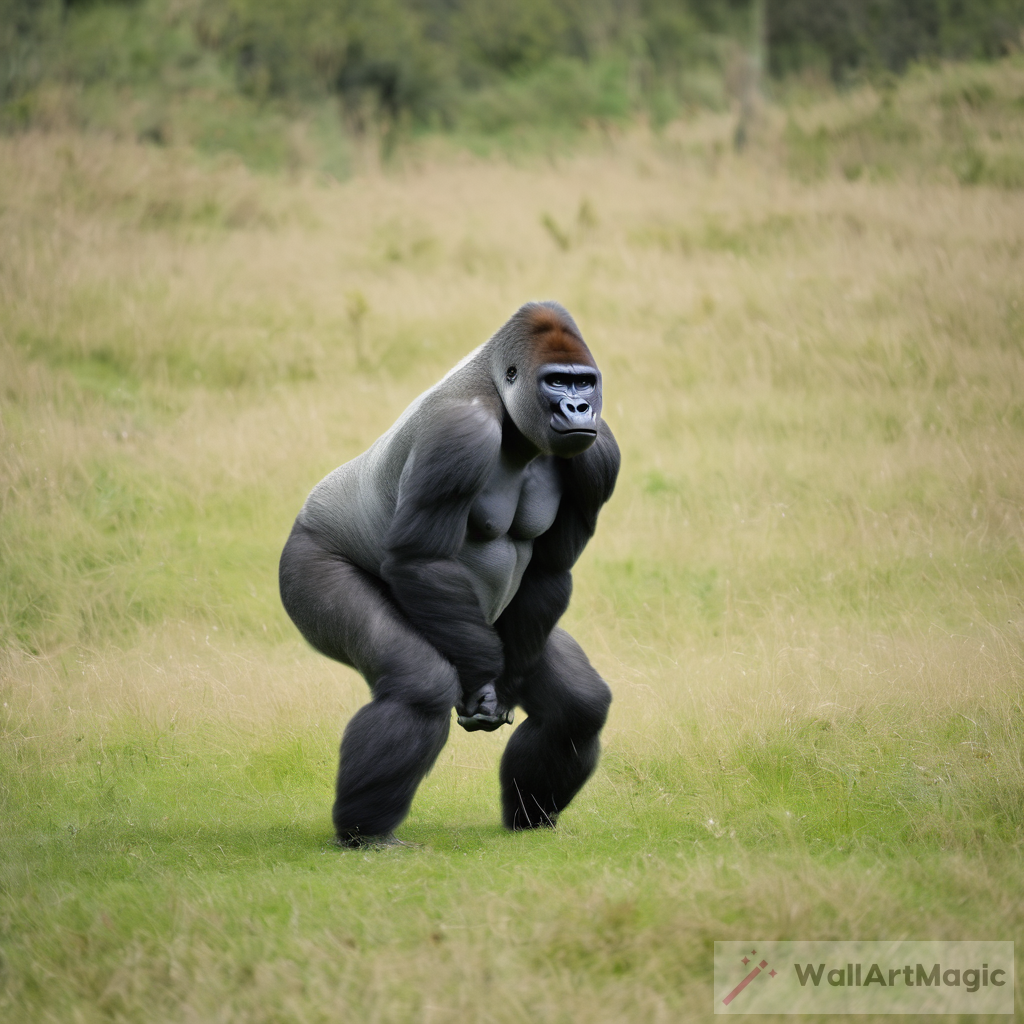 Majestic Gorilla: Standing Tall in Field