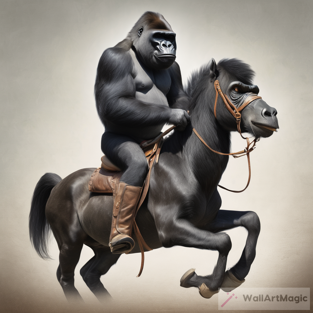 Bespectacled Gorilla Riding Horse