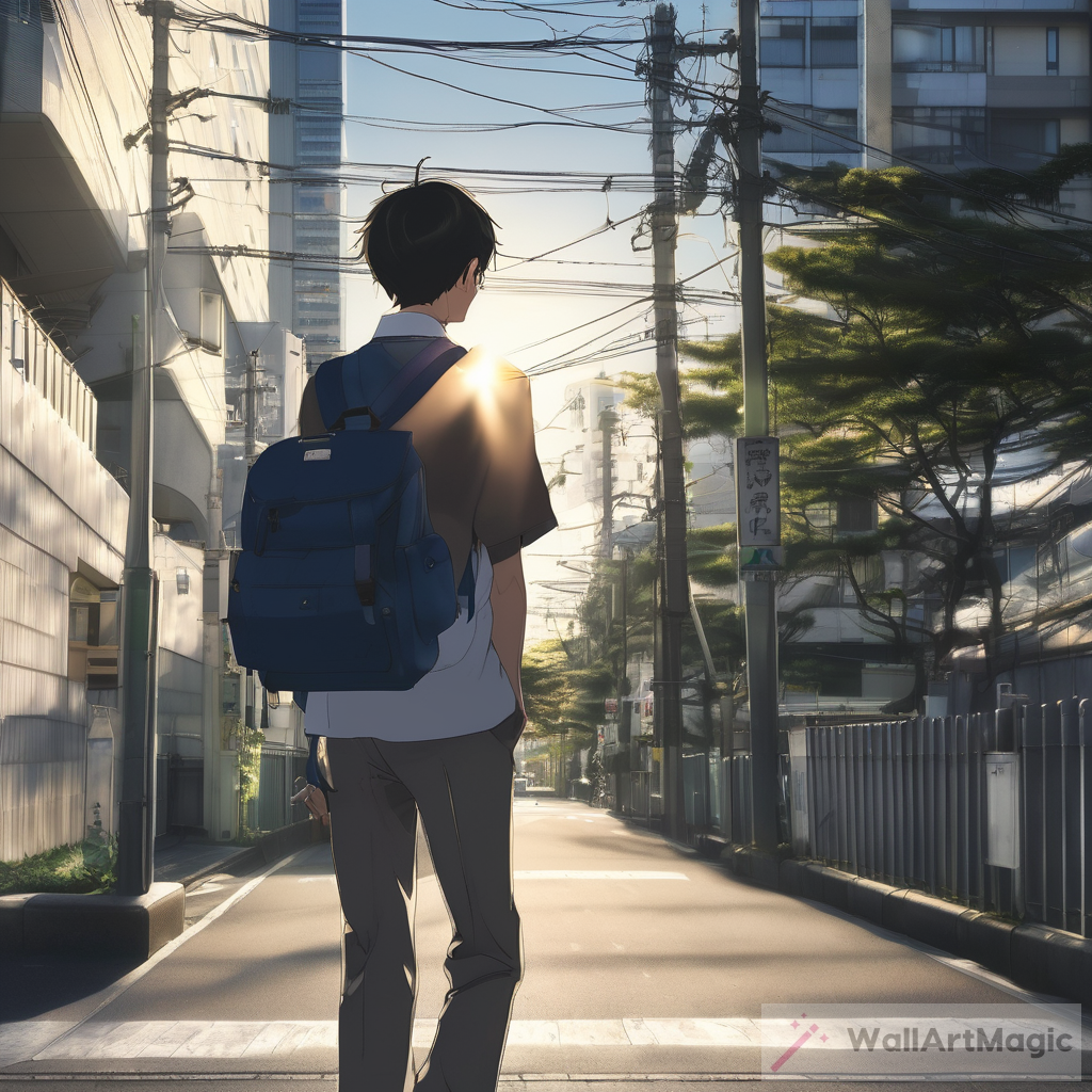 The teenage young man, with his school uniform and backpack, made his way home in Tokyo as the sun began to set, casting long shadows across the city streets. As he walked, he couldn't shake the feeling of being watched, a sense of unease prickling at the back of his neck.Suddenly, he rounded a corner and came face to face with a towering, menacing figure blocking his path. The streetlights flickered eerily, casting long shadows over the imposing figure, making him appear even more terrifying.In typical anime fashion, the young man's eyes widened in shock, his backpack slipping off his shoulder as he stumbled back a step. The imposing figure loomed over him, his dark aura sending a chill down the young man's spine."Where do you think you're going, kid?" the figure growled, his words dripping with malice.With a gulp, the young man tried to find his voice, his heart pounding in his chest. "I-I'm just trying to get home," he managed to stammer out, a bead of sweat forming on his brow.The towering figure chuckled darkly, a sound that echoed through the empty street. "This is my territory, and you'll have to pay the toll to pass," he sneered, blocking the young man's way with a menacing glare.Just as the young man was about to make a move, a group of school friends appeared, their vibrant personalities lighting up the darkening street. The figure's attention was momentarily drawn away, allowing the young man to slip past him and make a dash for safety.As he ran, his heart racing with adrenaline, the young man couldn't help but think that this was just like in one of his favorite anime series. As he reached his home, he leaned against the door, catching his breath and reflecting on the strange encounter.And as the night fell over Tokyo, the young man couldn't shake the feeling that this was only the beginning of an epic adventure filled with danger and mystery