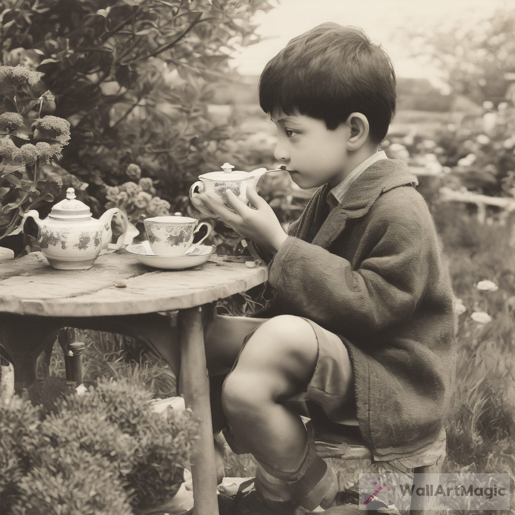 a boy having tea in the garden