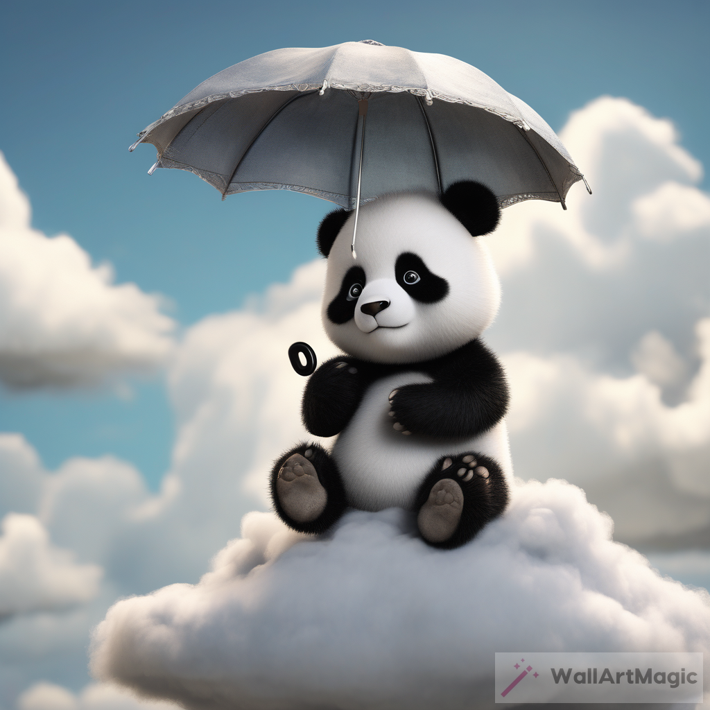 Detailed 4K Image: Panda on a Cloud with Umbrella