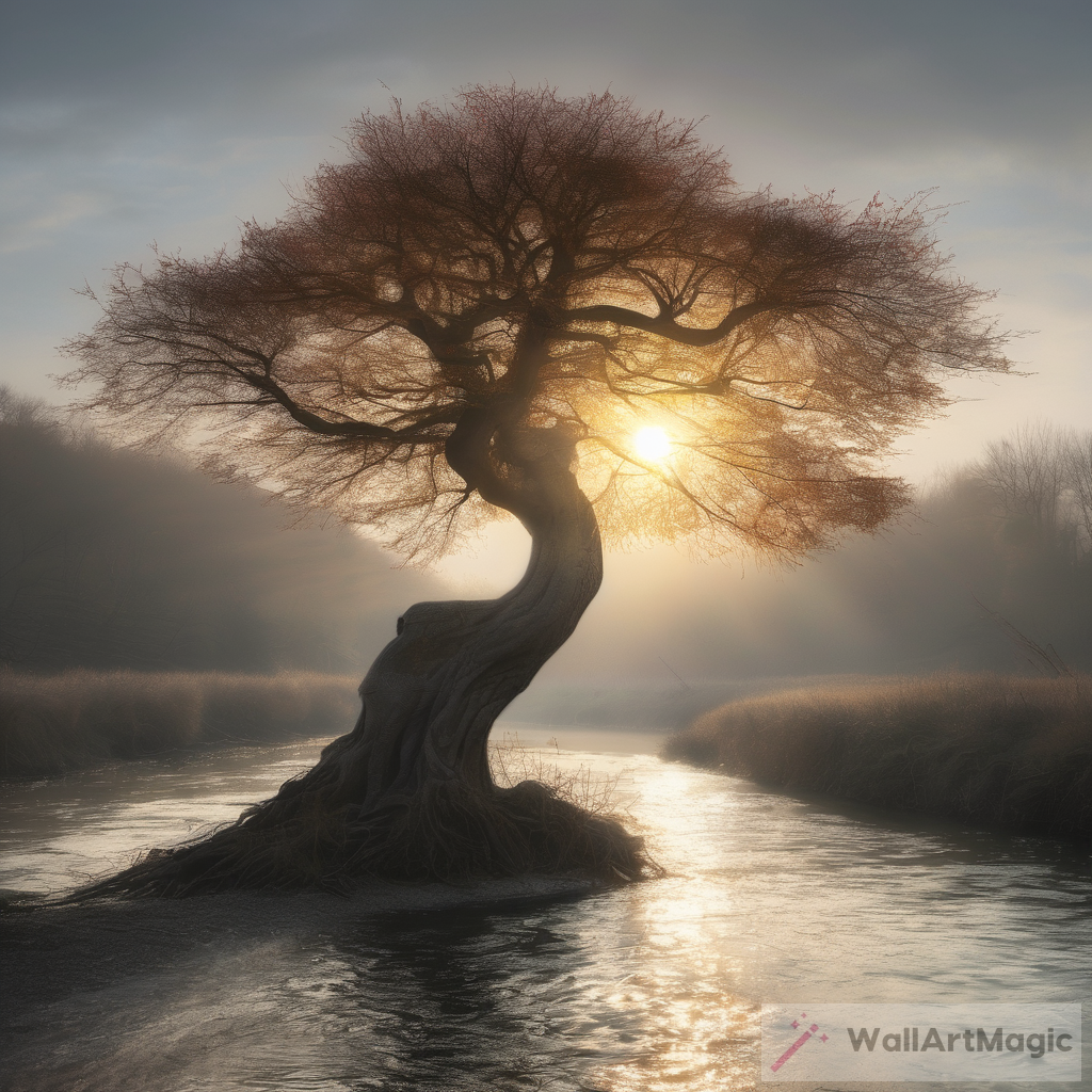 Nature's Beauty: Tree Behind River and Sun
