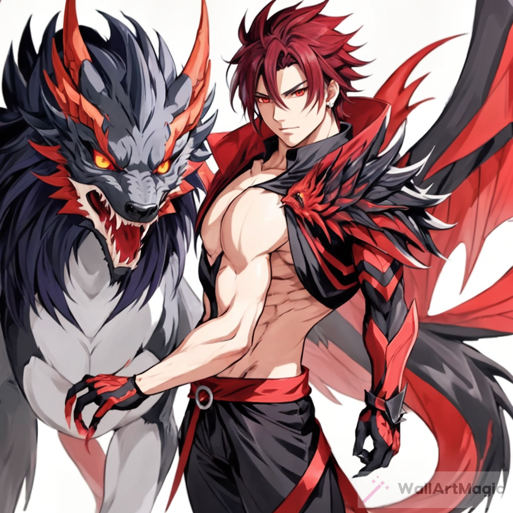 Male Anime Character Design with Red and Black Hair