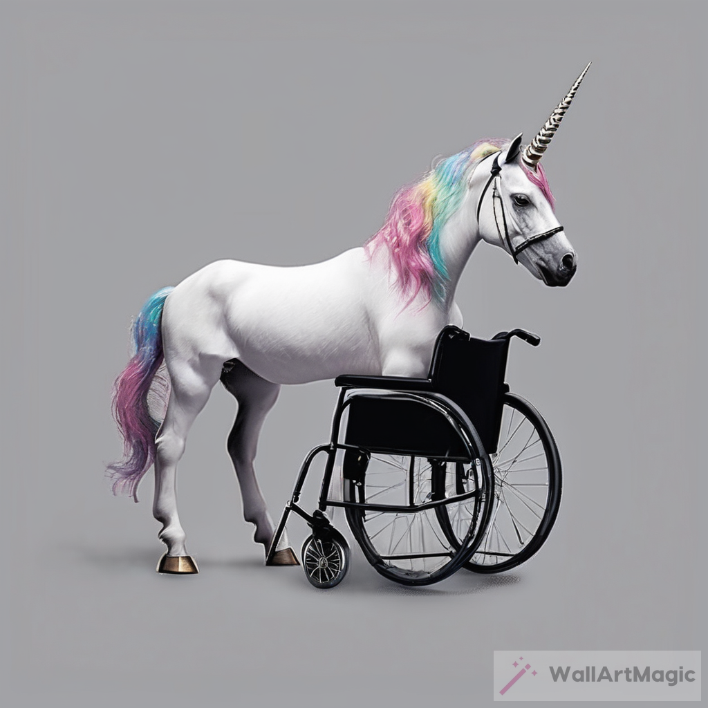 An unicorn sitting in a wheelchair