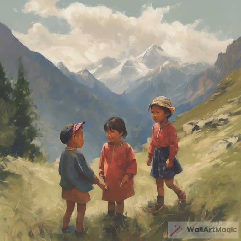 In the mountains 3 children